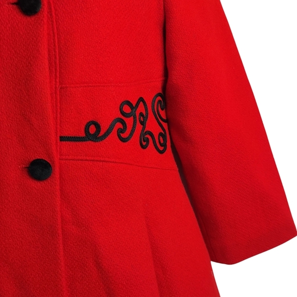 Vtg Freeway fashions Pea Coat Womens Red Wool Velvet Collar Embellished Waist 10 - Picture 6 of 10